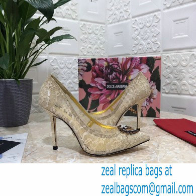 Dolce  &  Gabbana Heel 10.5cm Taormina Lace Pumps Gold with Devotion Heart 2021